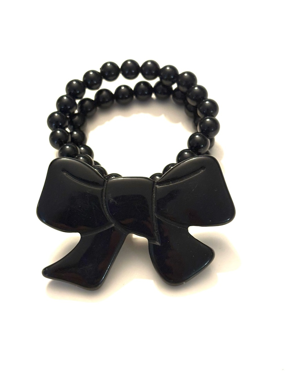 FASHION JEWELRY Black Plastic Bow and Bead Bracelet